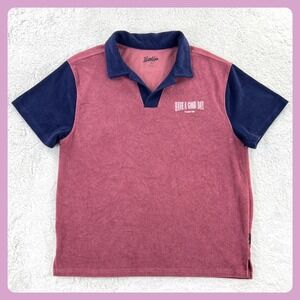 Brooklyn Cloth Polo Shirt Men's LARGE Terry Cloth Pink Blue HAVE A GOOD DAY‎